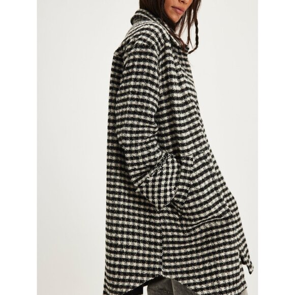 🆕 FREE PEOPLE We The Free Get Around Houndstooth Shirt / Black + White - Picture 4 of 6